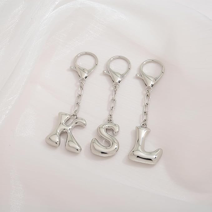 WOWORAMA Initial Letter Keychain for Women Chunky Gold Bubble Letter Bag Charm Purse Charm Personalized Keyrings Accessories