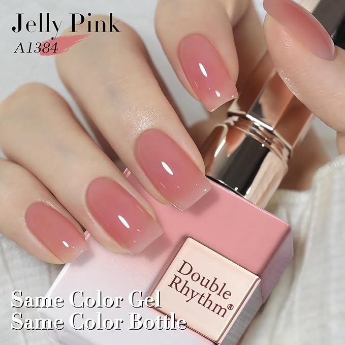 Double Rhythm Translucent Gel Polish Sheer Neutral Natural Light Milky Same Color Same Bottle 15ML Jelly Nail Polish Nail Art DIY at Home (Nude Milky Pink-A1384)