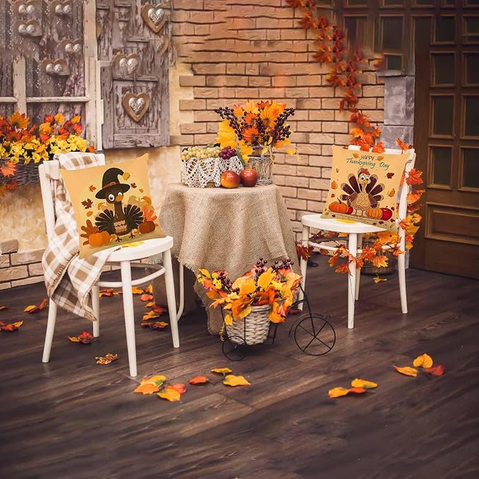 ONFAON Fall Decorations for Home, Fall Pillow Covers 18x18 Set of 4, Thanksgiving Decorations Autumn Cushion Case for Couch(Fall09)