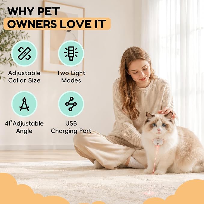 2-Pack Automatic Laser Cat Collar Toys, Upgraded with Flash and Endless Play Modes, Fits 8–12-inch Cat Collars, 41° Adjustable Angle, 1-Hour Charge for 12 Hours of Play, Cat Gift.
