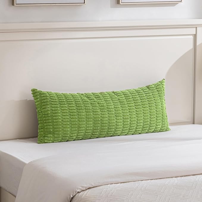 Fancy Homi Decorative Throw Pillow Covers for Bed Couch Bedroom Bench, Soft Corduroy Solid Pillow Case, Rustic Farmhouse Boho Room Decor,36" x 14" (Pack of 1),Lime Green