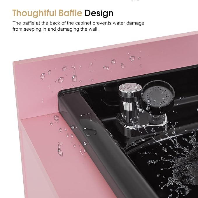 BarberPub Barber Storage Shampoo Station, Spa Textured Embossed Cabinet with Shampoo bowl & Drawers, Hair Salon Sink Backwash Equipment 7131 (Pink)