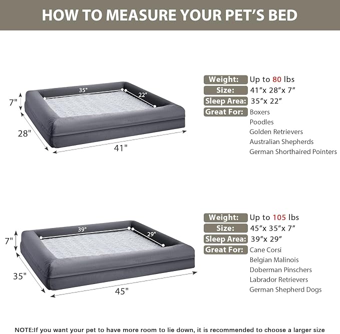 WNPETHOME XL Extra Large Orthopedic for Senior Dog Bed Comfy Sleeping | Washable Dog Couch with Removable Waterproof Cover, Large Pet Sofa Bed with Bolster Sides for Relaxing Dark Gery 41x28 Inch