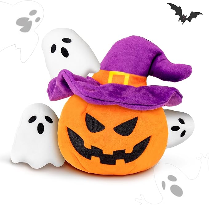 lilfrd Halloween Dog Toys, Pumpkin Ghost Hide & Seek Squeaky Toy