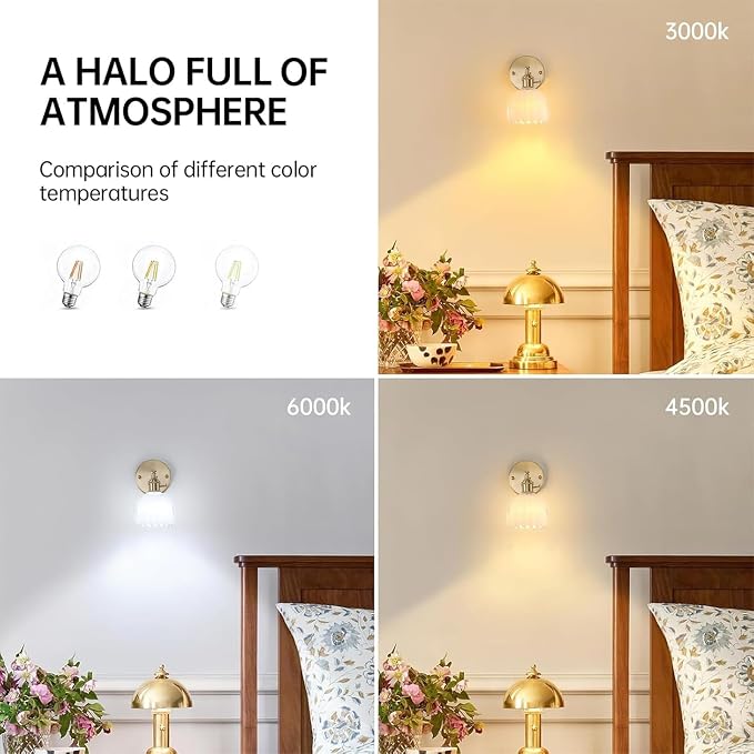 Shenmoyl Vintage Wall Sconces with White Tulip Glass Lampshade 180 Degree Adjustable Brass Sconces Hradwired Modern Wall Lighting Fixture with Switch for Bedside Bedroom Doorway