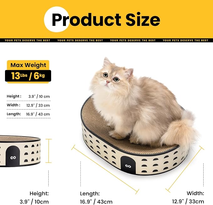 Conlun Oval Cat Scratcher Bed | Scratching Bowl Lounge for Kittens | Medium | Corrugated Cardboard Pad | Concave Shape | No Mess Enclosed Base | Serves as Couch Furniture Protector