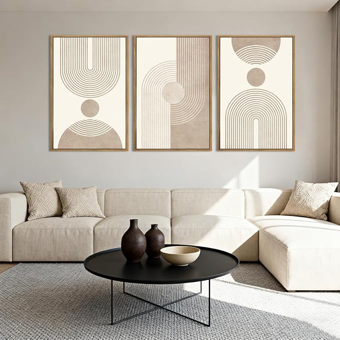 BINCUE Neutral Abstract Wall Art Beige Large Wall Decor Boho Mid Century Modern Artwork Art Print for Living Room Bedroom Office 24"x36" Set of 3 Gift