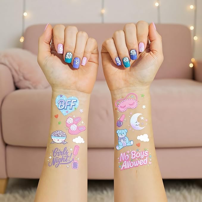 Girls Sleepover Party Temporary Tattoos, 78+ Styles, 3 Sheets, Spring and Party Theme Designs, Birthday Party Favors/Movie Night Goodie Bag Favors, Cute Bday Decorations, Stocking Stuffer
