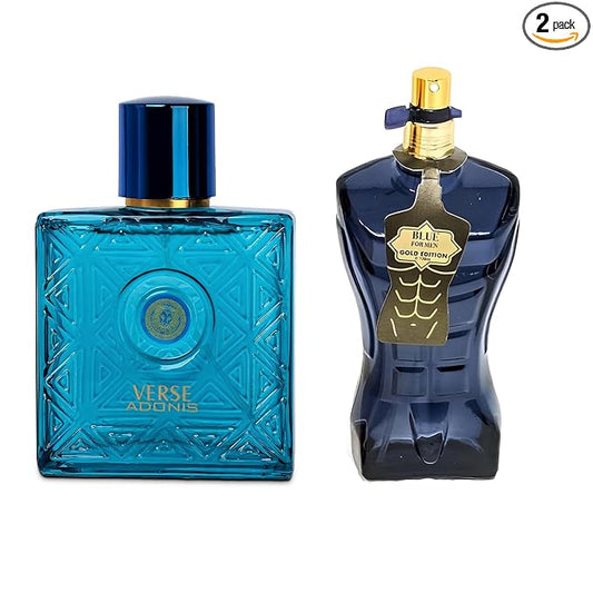 Verse Adonis&Blue Gold Combo Cologne 3.4 Fl. Oz Men's Perfume Refreshing Woody Floral & Fruity Scents Eau De Parfum for Men Lasts All Day