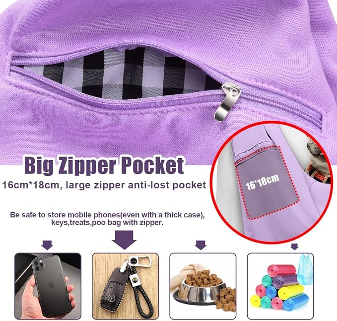 Tomkas Dog Cat Carrier Sling Zip Pocket & Adjustable Strap(M,Light Purple)