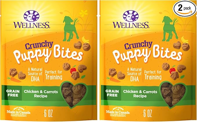 Wellness Crunchy Puppy Bites Dog Training Treats, Natural, Grain Free, Chicken and Carrot Recipe, 6 oz Bag (Pack of 2)