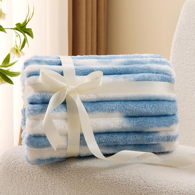 BEDELITE Ribbed Twin Blanket for Couch & Bed, Blue&White, 60"x80" | Ultra-Soft Plush Fleece, Cozy, Warm Yet Lightweight, Ribbed Texture, Home Decor, Machine Washable, Giftable, All-Season Use