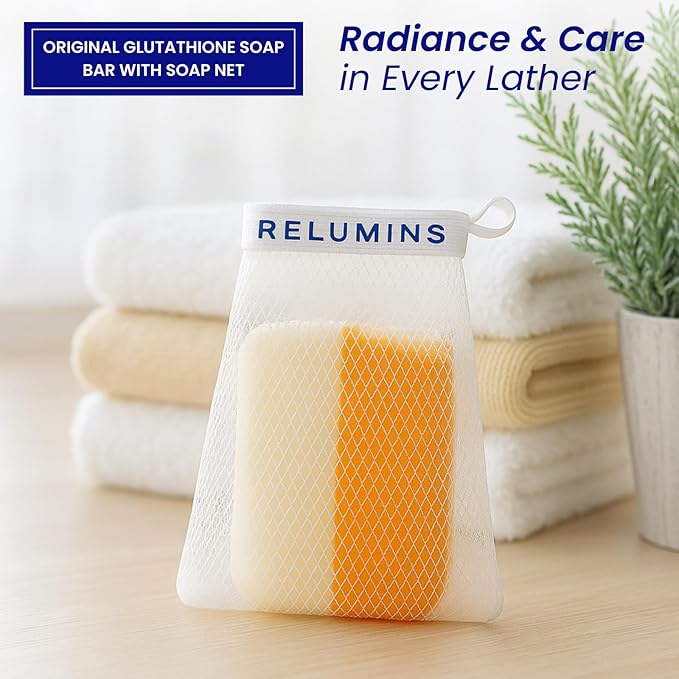 Relumins Glutathione Soap Bars for Smooth, Hydrated Skin – Deep Cleanse, Exfoliate & Nourish for All Skin Types - 150g w/Net
