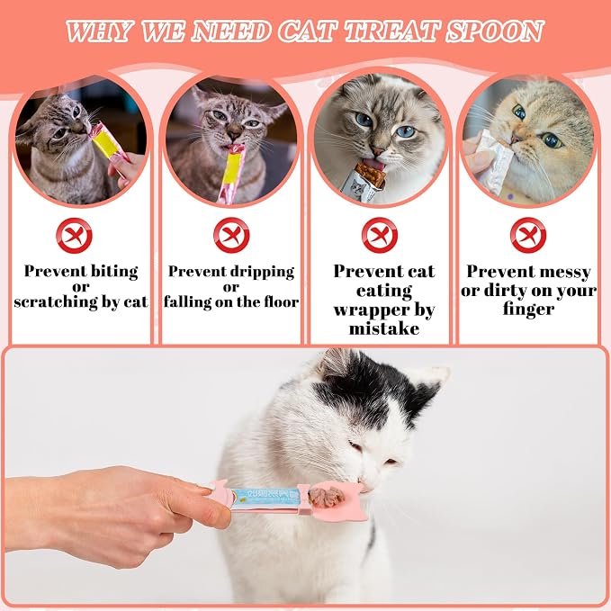 Cat Treat Spoon Squeeze, 10.43 X 2.36 in Cute Churu Spoon, Multifunctional Cats Treat Feeder Spoons, Comfortable Grip for Lickable Treats Feeding Dispenser for Wet Food,Pink