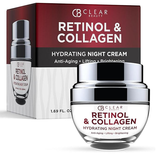 Clear Beauty Retinol & Collagen Night Face Moisturizer - Dermatologist Tested, Moisturizes, Reduces Wrinkles & Fine Lines, Hydrating Cream, Cruelty-Free Korean Skin Care, All Skin Types - 1.69 oz