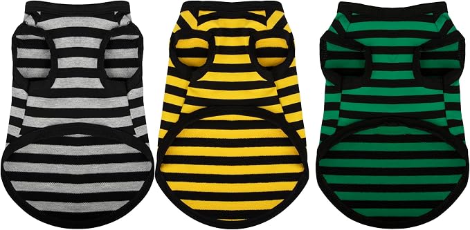 3 Pieces Striped Dog Shirt Dark Color Cotton Sleeveless Puppy Shirts Breathable Pet Apparel Tank Top Colorful Puppy Sweatshirt Clothes for Small Medium Dogs XXS