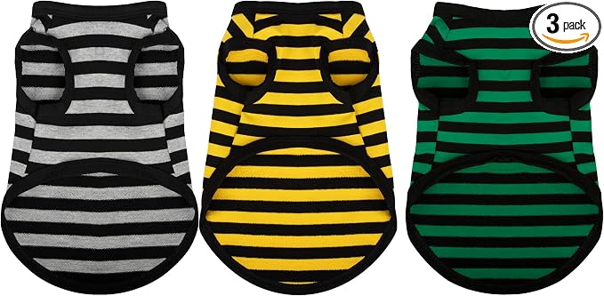 3-Piece Dark Striped Dog Shirt Set, Crafted from Breathable Cotton for Small and Medium Dogs. Keep Your Canine Cool and Stylish with Colorful Sleeveless Pet Tank Tops! L