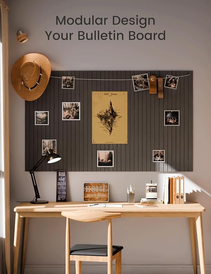 Fluxynara 48" x 36" Large Felt Bulletin Board, Charcoal Gray | 12 Pack Cork Board Alternative with 60 Safe Adhesive Tabs, Pin Boards for Wall Decor, Home, Office, Classroom,Dorm