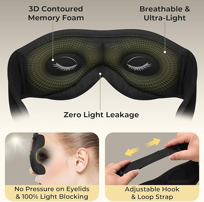 2-Pack 3D Sleep Mask with Bluetooth Headphones, Sleep Headphones, Bluetooth Sleep Eye Mask with Adjustable Hook and Loop, Ultra-Thin Stereo Speakers Perfect for Men/Women Sleeping Gifts
