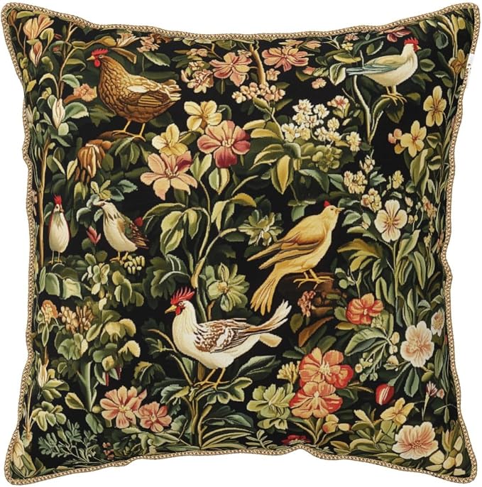 Vintage Floral Animal Velvet Pillow Covers 20x20 Inch Black Green Flowers Leaf Throw Pillows for Couch Farmhouse Cushion Covers Pillowcase Boho Chinoiserie Pillow Cases for Sofa Bed Outdoor Decor