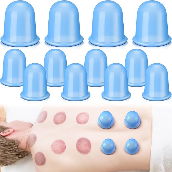 TrelaCo 12 Pcs 2 Size Cupping Therapy Set Silicone Anti Cellulite Cupping Kit for Massage Therapy Cupping Therapy Set Vacuum Suction Cup for Arthritis Relief, Pain Reduction Adults Home Use(Blue)
