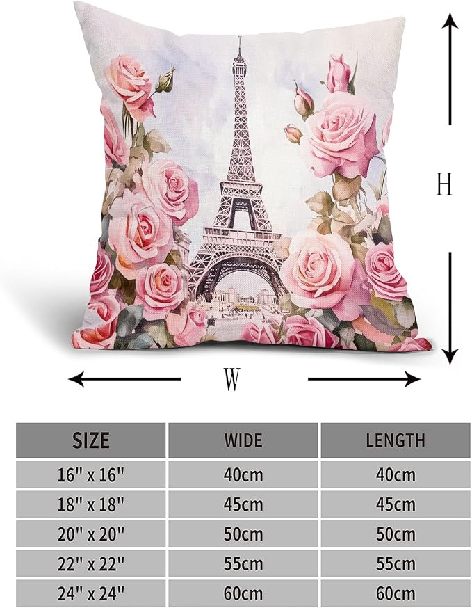 Valentine's Day Pillow Covers 24X24 Inch Set of 2 Paris Street Romantic Love Pink Flower Decorative Pillow Cases Anniversary Wedding Cushion Case Valentine Party Home Decor for Sofa Couch