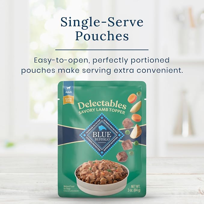 Blue Buffalo Delectables Lamb Dog Food Topper, 3 oz, 24 ct | Real Lamb with Garden Veggies in Gravy, Single-Serve Pouch, Topper or Treat