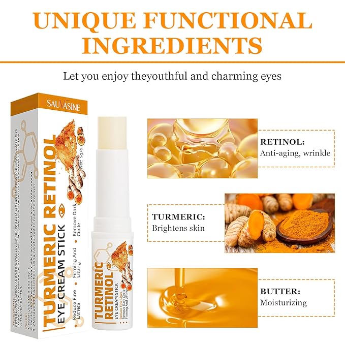 2PCS Turmeric Retinol Eye Stick,Lumibalm for Under Eyes Bags,Eye Balm Stick Wrinkles,Hydrating for Dark Circle,For Puffiness and Bags Reduces Fine Lines