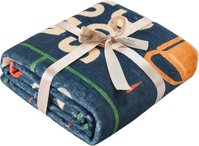 Soccer Throw Blanket, Navy Sports Motivational Blanket, Soft Flannel Soccer Fan Quote Blanket for Couch Bed, Kick Off Goal Football Gift for Men Women Kids
