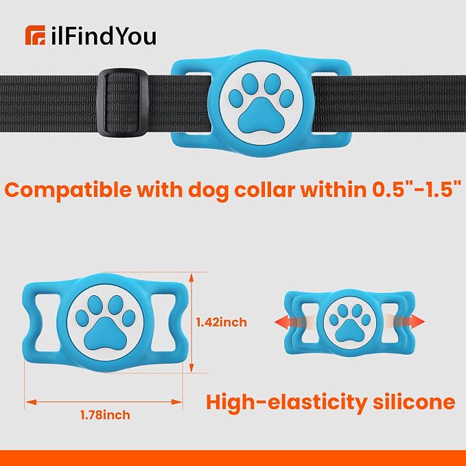 Waterproof Airtag Dog Collar Holder for Apple Air Tag, Silicone Dog Airtag Holder for Dogs & Cat Collars(Blue)