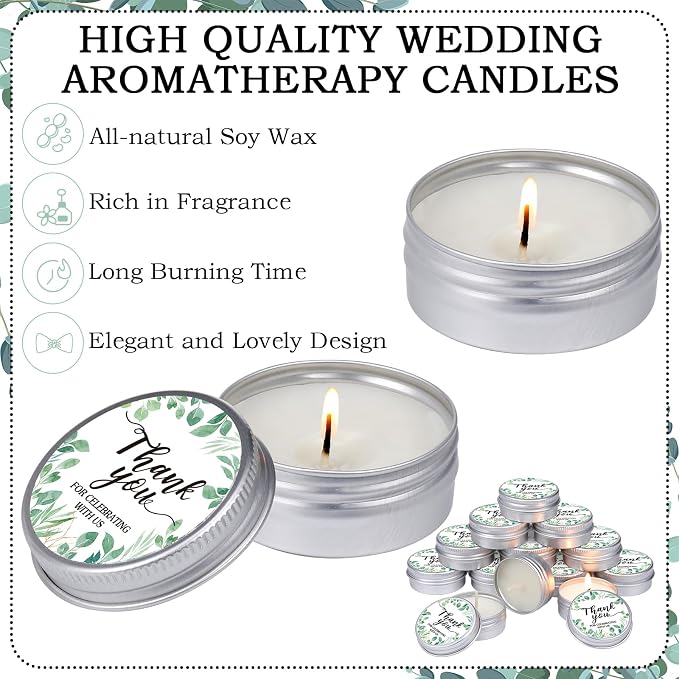 MTLEE 50 Pcs Eucalyptus Baby Shower Scented Candles Gift Travel Tin Aromatherapy Candles Favors for Baby Shower Favors Wedding Gifts Compound Scent Essential Oil 1.57 x 0.67''
