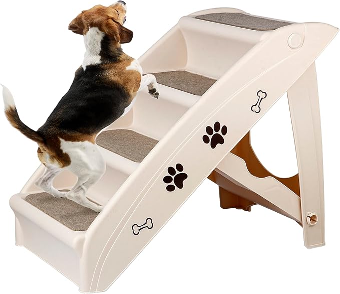 ZENY Dog Stairs for Bed 20" H, 4-Step Dog Steps for High Bed, Couch, Car | Pet Steps for Small Dogs and Cats, Non-Slip Pet Ramp Indoor, Tan