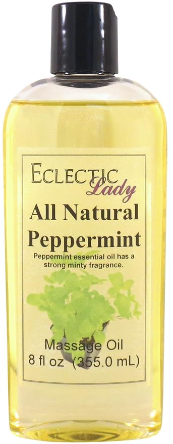 All Natural Peppermint Massage Oil, 8 oz, 100% Natural Ingredients with Sweet Almond & Jojoba Oil, Relaxing Scent for Men & Women