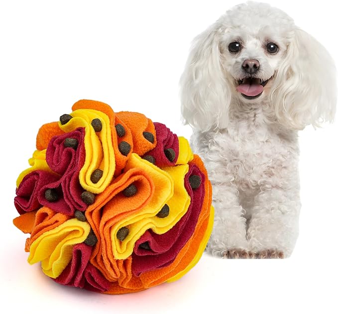 Pet Snuffle Ball, Puzzle Sniffing Interactive Dog Ball for Blind Dogs Training Stress Relief Dog Enrichment Toys Treat Machine Washable (15cm, Sunset Color)