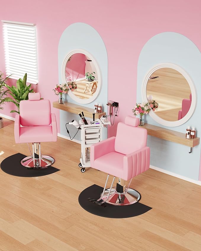 Baasha Reclining Pink Salon Chair with Adjustable Headrest, All-Purpose Hydraulic Styling Chair, Soft PU Leather, Heavy-Duty Steel Frame, 440 lbs Capacity, for Haircut, Braiding & Tattoo