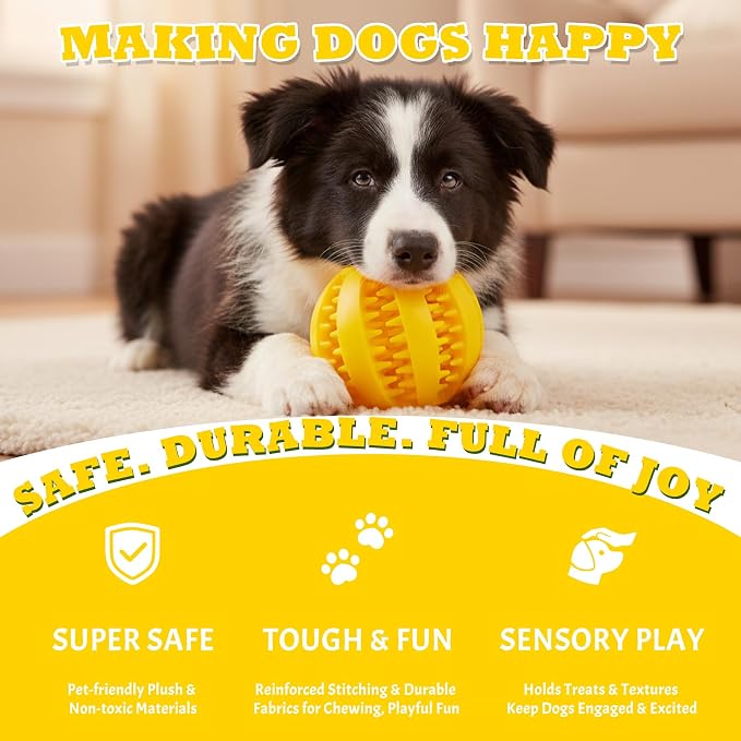 DAMAH Dog Treat Toy Ball, Interactive Tooth Cleaning Toy for Dogs, 2.8 Inch