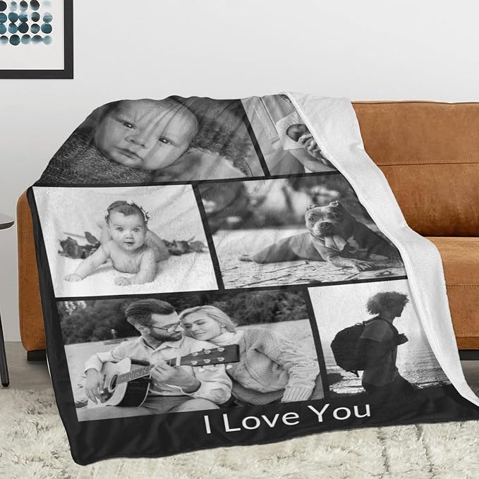 inkArts Custom Blanket with Photo, Personalized Blanket, Customized Photo Blankets, Customizable Picture Blankets, Personalized Photo Gifts for Women Men Mom Dad Baby Kid Family Pet