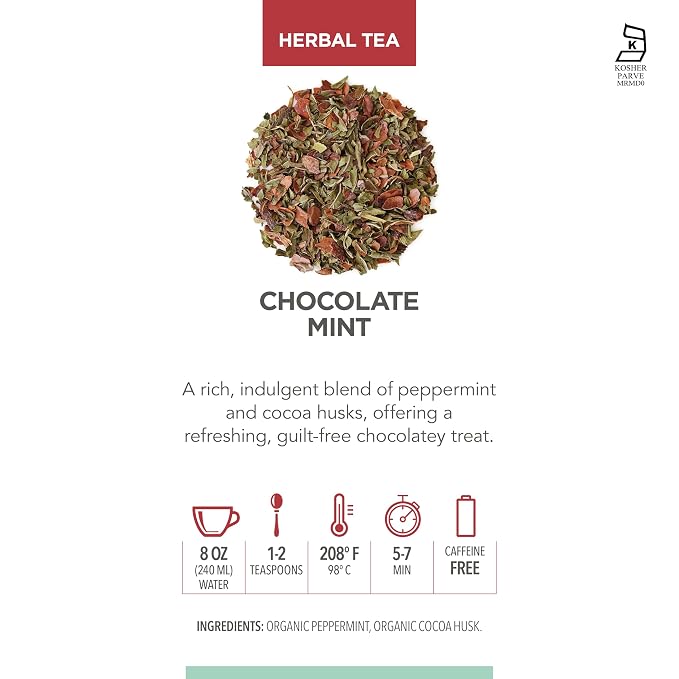 Teabloom Chocolate Mint Loose Leaf Herbal Tea with Cocoa Husk & Peppermint | Dessert-Inspired Caffeine-Free Blend | Canister Makes 35–50 Cups | Gift-Ready Reusable Tin