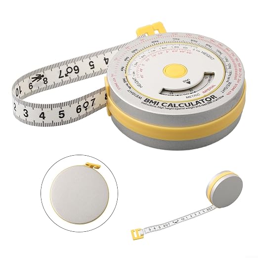 BMI Body Mass Index Tape Measure, Retractable Design with Lock Button, Plastic Material for Diet Fitness Tracking, 150cm/200cm Options(yellow)