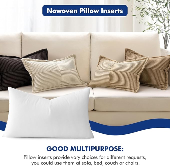 MIULEE Pillow Insert 14x20 Inch Decorative Rectangle Throw Pillow Inserts | Premium Fluffy Pillow Forms Sham Stuffer for Sofa Couch Living Room
