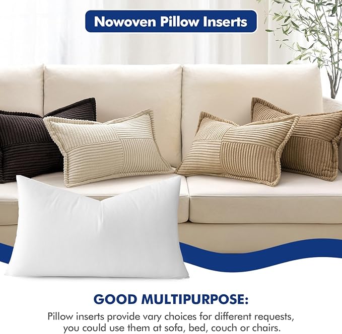 MIULEE Pillow Insert 12x18 Inch Decorative Rectangle Throw Pillow Inserts | Premium Fluffy Pillow Forms Sham Stuffer for Sofa Couch Living Room