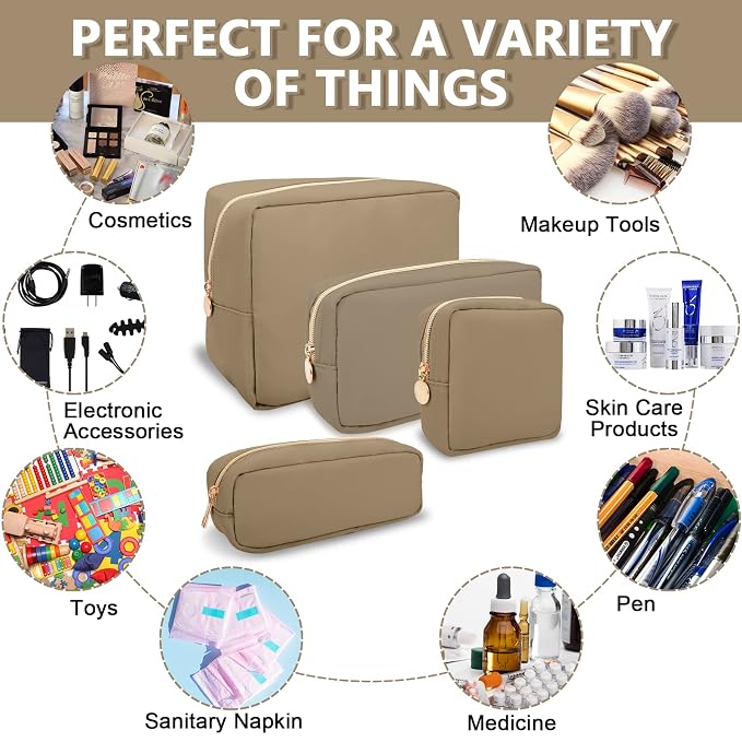 UIXIZQ Small Pencil Case Makeup Bag for Purse, Cute Pencil Pouch Preppy Nylon Makeup Brush Pouch with Zipper, Girls Portable Stationery Storage Case for Office School College(Slim-Khaki)