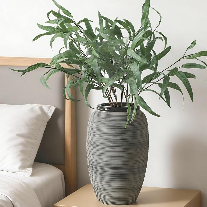 ALMA 12'' Modern Flower Vase, Large Ceramic Vase for Tabletop Decor | Boho Style with a Black and Grey Finish, Perfect for Living Rooms, Entryways, Mantels, Bookshelves, Home decor, Giftable Vase