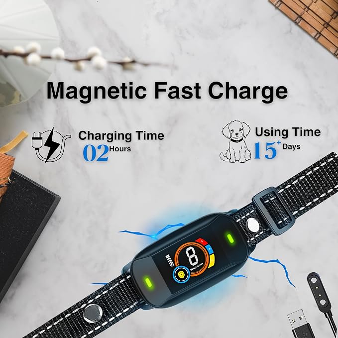 Dog Bark Collar, Rechargeable Smart Collar, Anti Barking Training Collar with 5 Adjustable Sensitivity Beep Vibration Shock, Bark Collar for Large Medium Small Dogs - Black Color Dog Collar