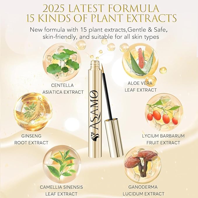 Eyelash Growth Serum – 15 Plant Extracts for Longer, Denser & Robust Lashes,Boosts Natural Lash Development,eyelash serum,Enhance Natural Beauty, Hypoallergenic Oil Free,lash growth serum（PURE GOLD）
