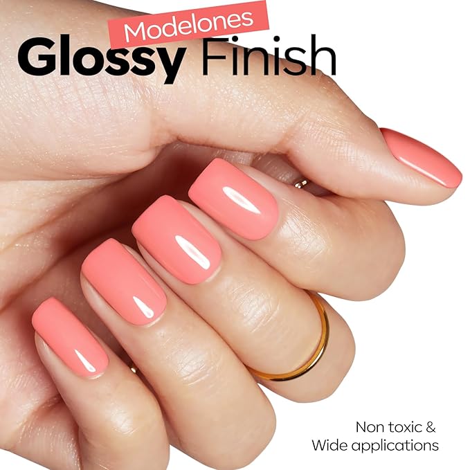 modelones Pink Gel Nail Polish Coral Pink Peach Gel Nail Polish Summer Vibrant Fluorescent Polish Soak Off LED Nail Art DIY Nail Manicure 15ML