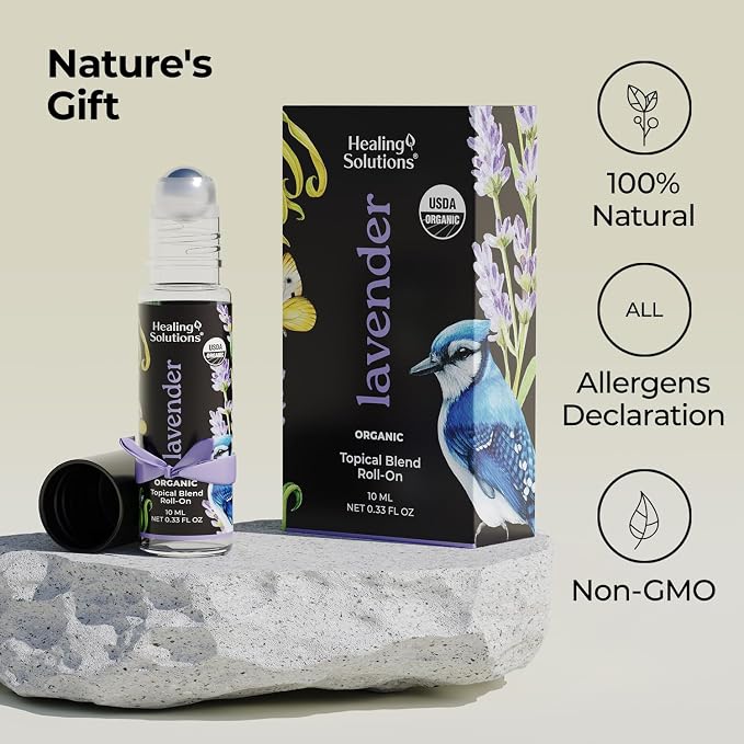 Healing Solutions Lavender Essential Oil Roll-On (2-Pack) - USDA Organic Calming Essential Oil Roller for Sleep & Skin