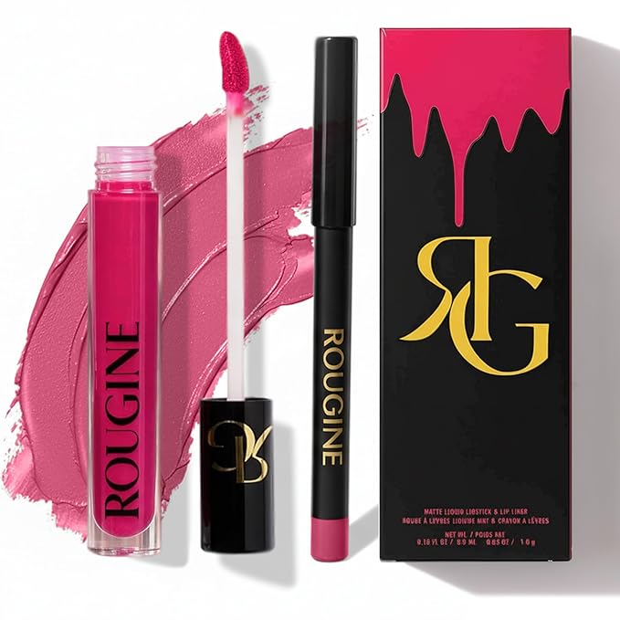 Matte Lipstick & Lip Liner Set for Women – French Kiss Shade – Long-Lasting Waterproof 2-in-1 Lip Kit – Smudge-Proof Liquid Lipstick with Precision Liner, Enriched with Vitamin E & Shea Butter