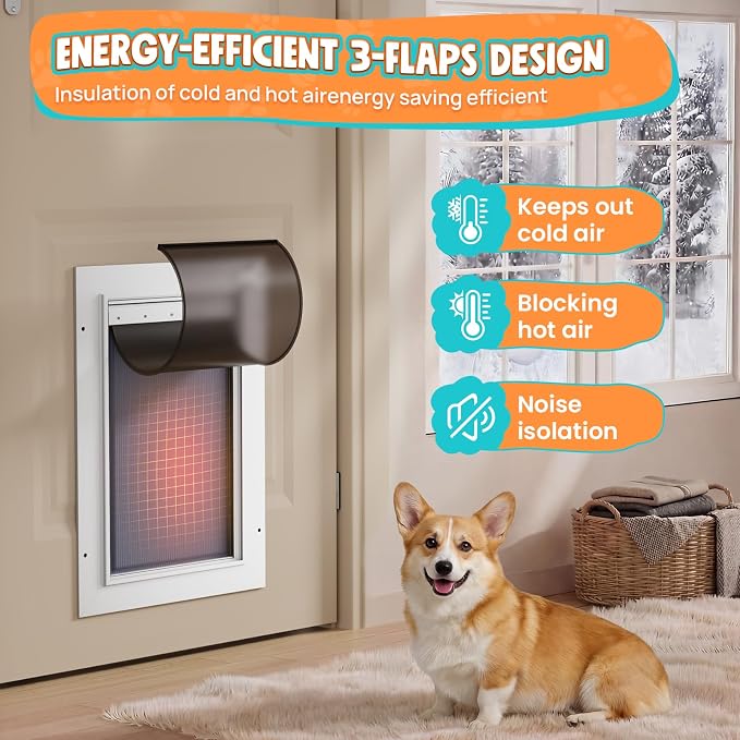 3-Flaps Aluminum Medium Doggy Door for Door, Pets Up to 45 lb
