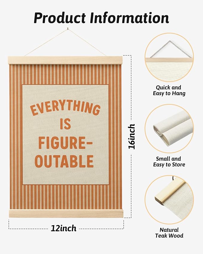 FGFK Everything Is Figureoutable Positive Affirmations Wall Art Poster Hanger Frame, Retro Orange Inspirational Canvas Prints Framed Wall Decor for Office Classroom Home Bedroom, 12x16 Inch
